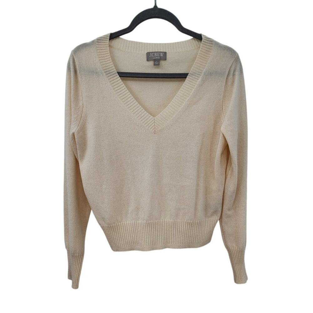 J. CREW Cashmere Sweater Ivory V-Neck Size small